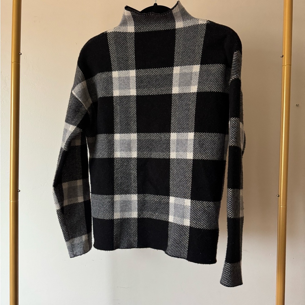 Black and White Plaid Turtleneck Sweater